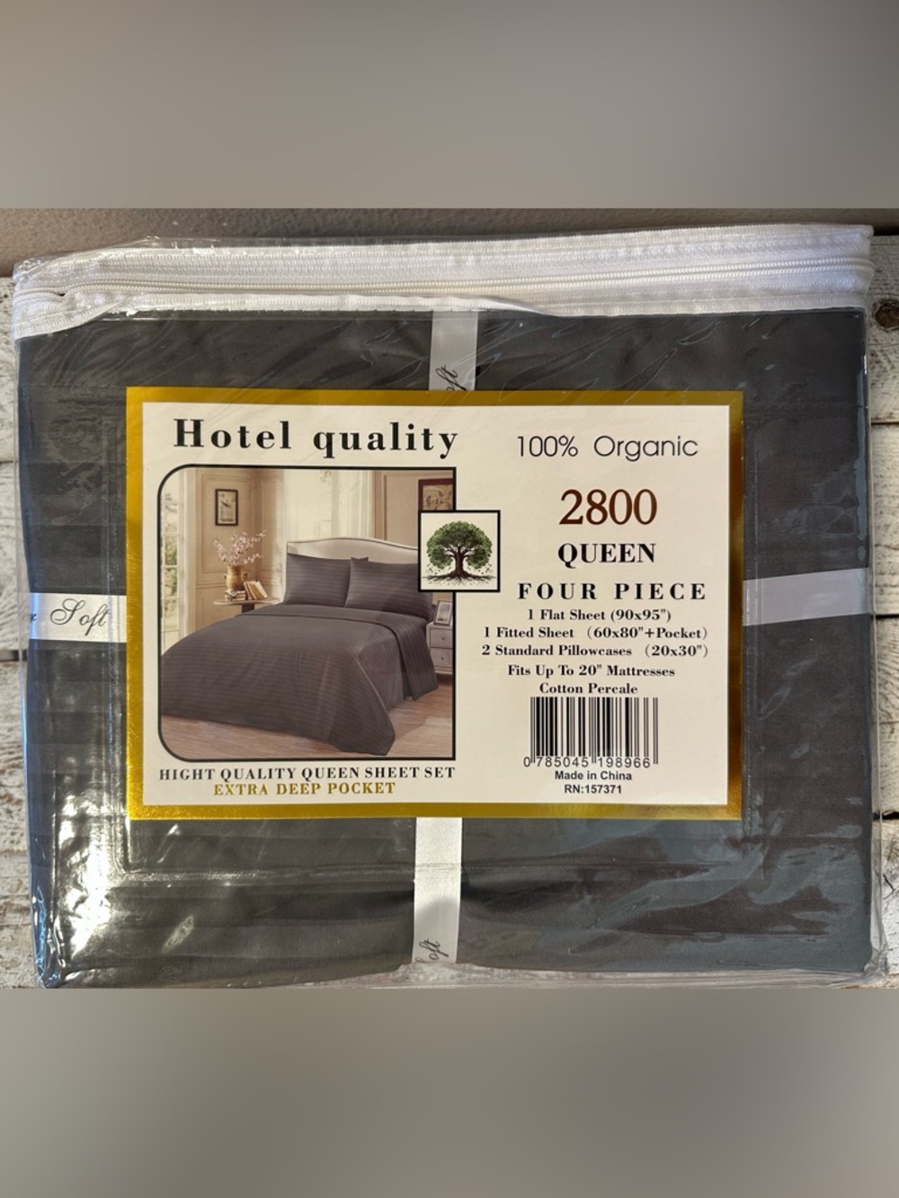 100% Organic Cotton Percale Queen Size Sheet Set - NIP - Picture 2 of 4
